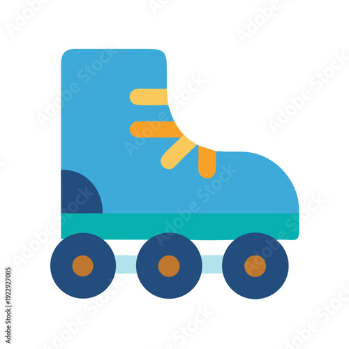 Flat design illustration of vintage blue roller skate on a black backdrop