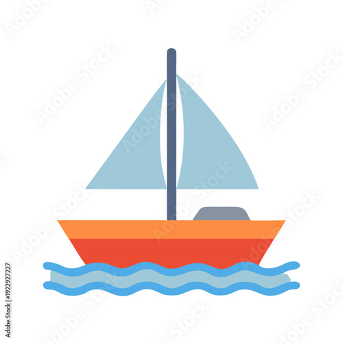 Flat Vector Graphic of a Sailboat on the Water with Black Background