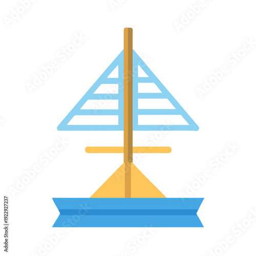 Minimalist sailboat graphic illustration featuring simplistic shapes and colors on black background