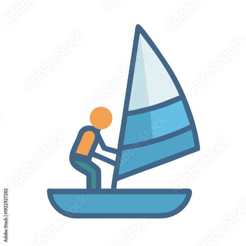 Stylized windsurfer graphic illustration in bright color on black background