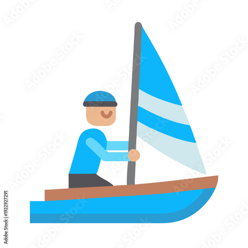 Stylized illustration of a person sailing on a small sailboat in flat design