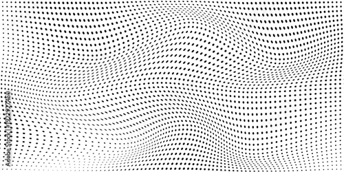 Abstract wavy black dots on white background.