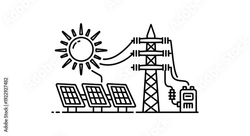 Solar Panel Energy System with Transmission Tower