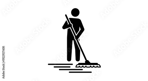 Silhouette of Person Mopping Floor