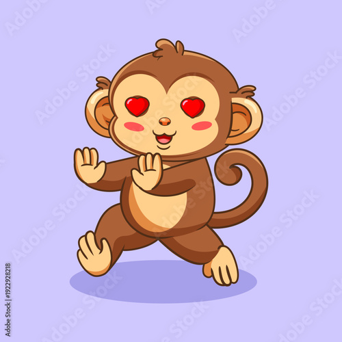 Cute Monkey Chasing Crush With Love Eyes Emoji Vector Illustration Cartoon Design Kawaii 