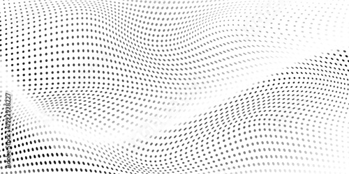 Abstract wavy black particle halftone. Simple white background. White mesh presentation design. Vector illustration. eps10