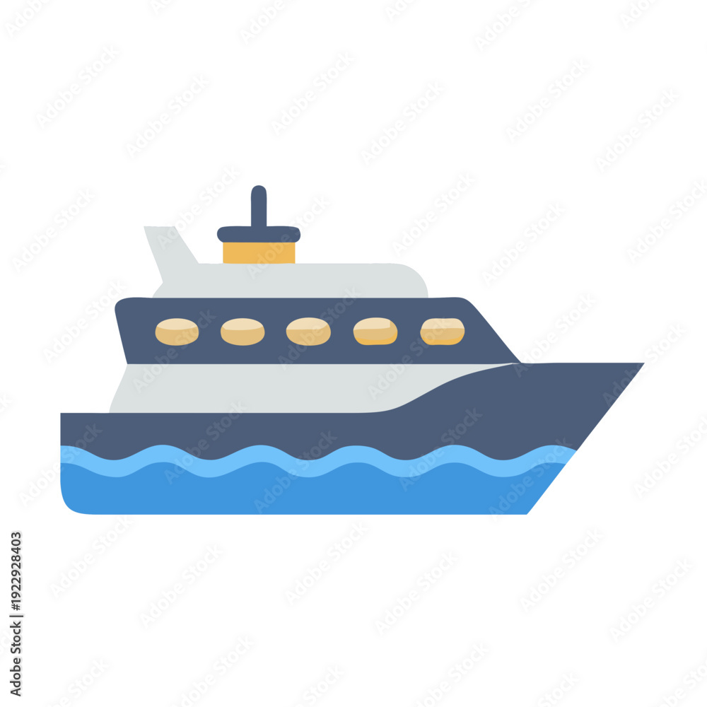Obraz premium Flat vector icon of a blue and white passenger ferry cruising at sea