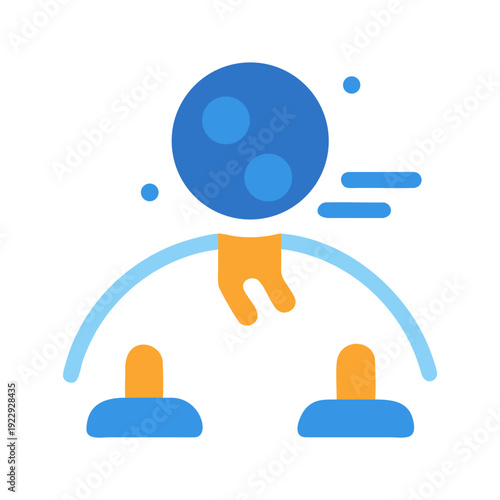 Abstract Geometric Icon of Figure or Character with Round Head and Arched Back