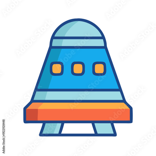 Cartoon space capsule lander with windows in simple vector style on black