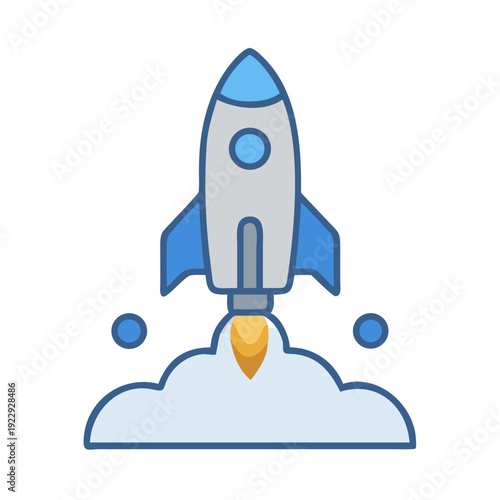 Stylized Rocket Launch Illustration on Black Background for Start-Up and Technology