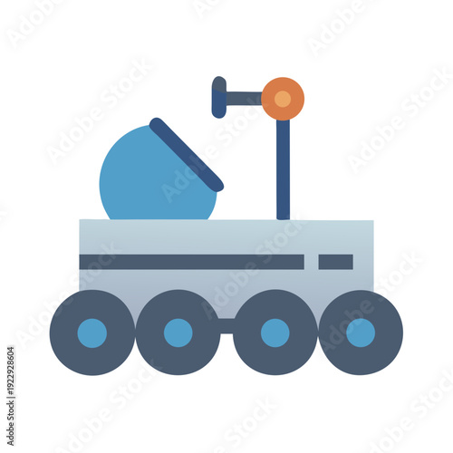 Flat design vector illustration of a Mars rover on a black background