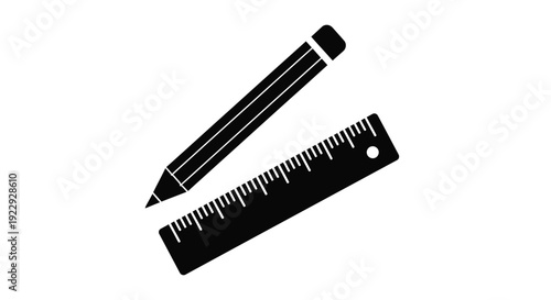 A black and white illustration depicting a pencil and a ruler
