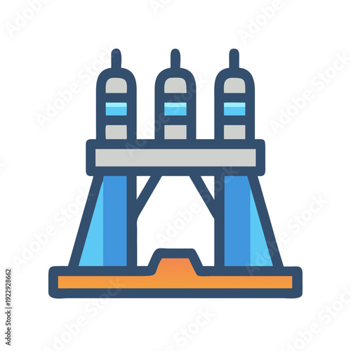 Stylized illustration of a water tower, flat design with bold colors