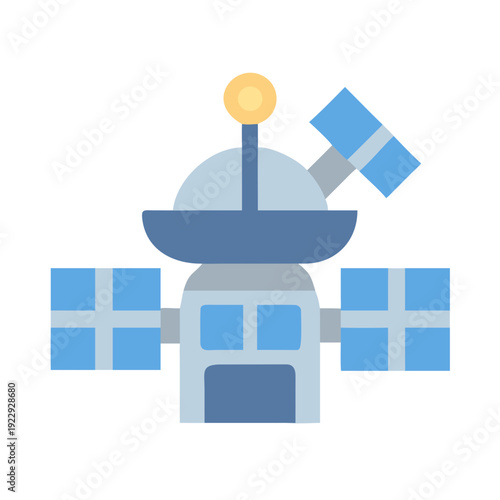 Satellite flat illustration orbiting planet earth to monitor global communication network