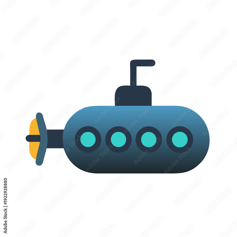 Fototapeta premium A cartoon-style blue submarine with rounded features against a dark background