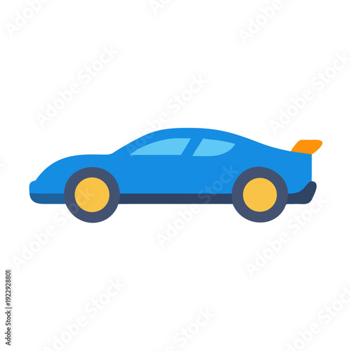 Flat design blue sports car illustration on black background for automotive themes