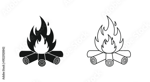 Simple illustration of two black and white campfire icons