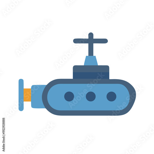 Simple cartoon submarine icon in blue and orange on a black background