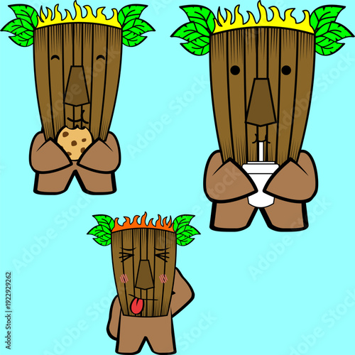 tiki mask character cartoon expressions pack collection in vector art