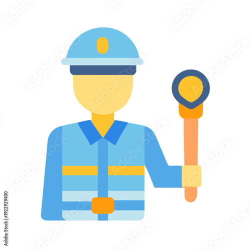 Flat vector illustration of a traffic guard holding a baton on a black background