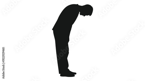 Silhouette of a person bowing or expressing sadness in a downward posture