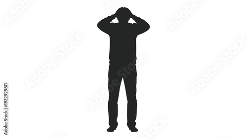Silhouette of a person with hands covering ears suggesting distress or blocking sound