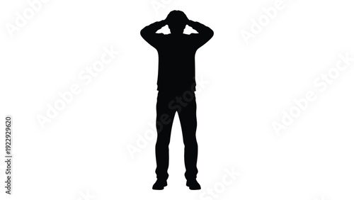 Silhouette of a person with hands covering ears displaying a gesture of distress