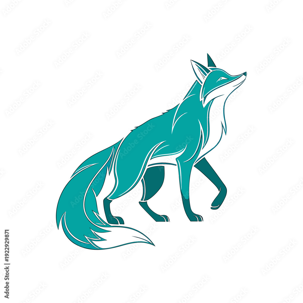 Fototapeta premium Modern Artistic Fox Silhouette in Teal Color Creative Animal Icon