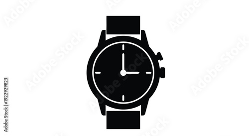 Simple black and white illustration of a wristwatch with time set to ten o clock
