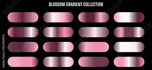 Vector rose gold and pink metallic gradient swatches collection for UI, web, graphic design, branding, social media, banner, poster