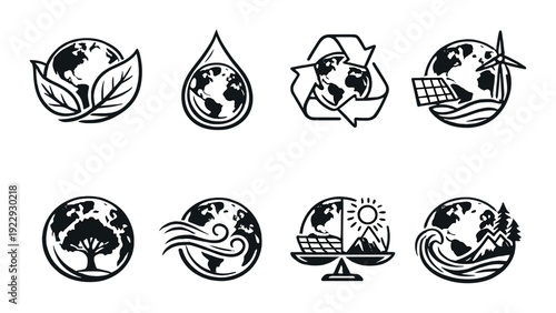 Earth icons representing sustainability displayed on dark panel