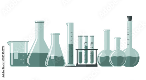 Scientific Laboratory Glassware for Chemical Experiments on an Isolated White Background