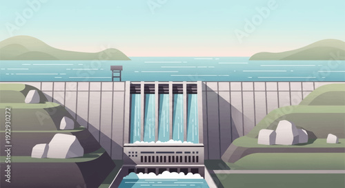 Hydropower Dam Producing Clean Energy in a Mountainous River Landscape