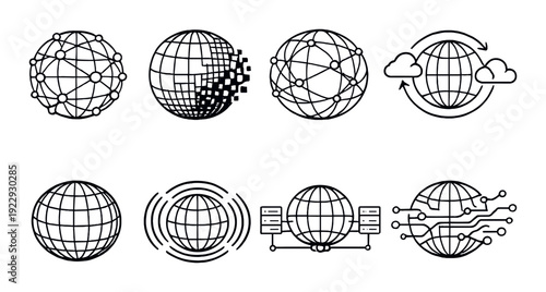 Network globes and connectivity icons on dark gradient background