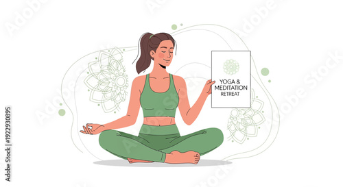 Woman Meditating in Lotus Pose Holding Yoga Retreat Flyer