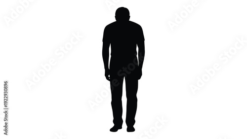 Silhouette of a man standing with arms relaxed isolated on a white background