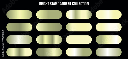 Vector bright star gradient collection, shiny metallic light yellow and gold color swatches for UI, web, graphic design, branding