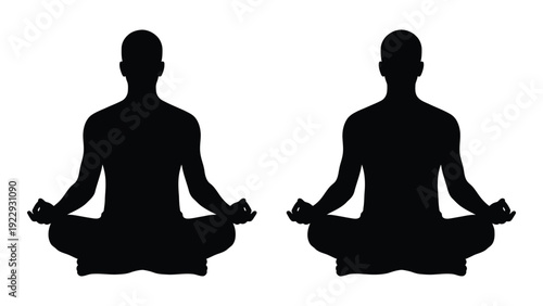 Two silhouetted figures are depicted in a lotus position suggesting meditation or yoga