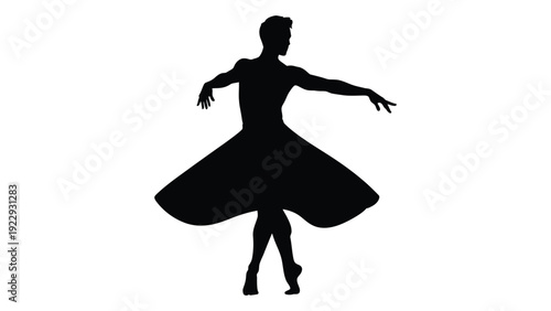 Silhouette of a dancer in a flared dress poised mid performance