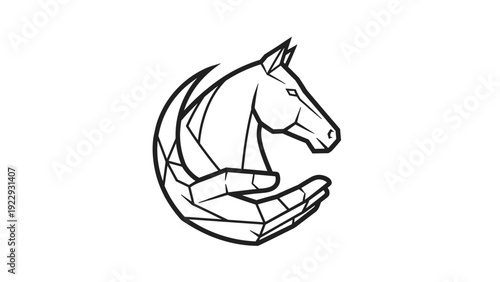 Geometric Horse Head Cresting Over Stylized Hand