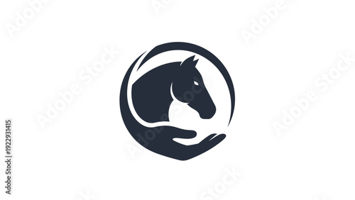 Horse Head Silhouette With Caring Hands Inside A Circle