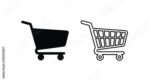 Two shopping cart icons a filled black version and a line drawing