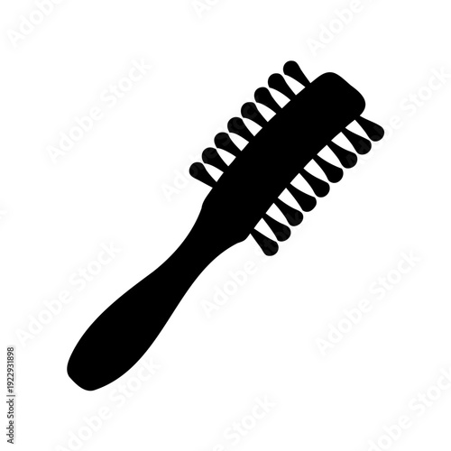 Black plastic hair brush with dense bristles for detangling hair Vector, illustration