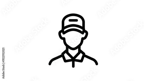 Minimalist Line Icon of a Person Wearing a Cap, Representing a Worker, Delivery Staff, or Service Employee. Simple Vector Illustration.
