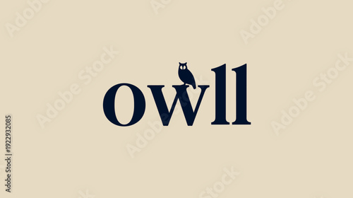 Elegant dark blue 'owll' wordmark with a sophisticated owl silhouette replacing the 'i', on a soft beige background; modern graphic design.