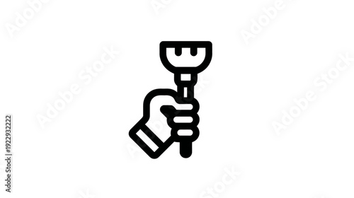 Hand holding a plunger icon, symbolizing plumbing service, drain unclogging, repair, and household maintenance