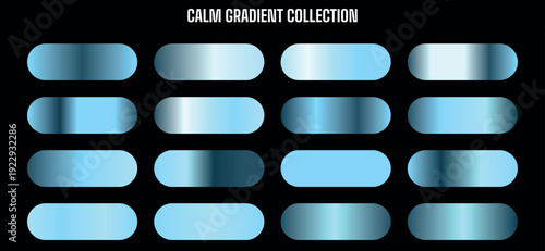 Vector blue and silver metallic gradient swatches collection for UI design, web buttons, backgrounds, and graphic elements