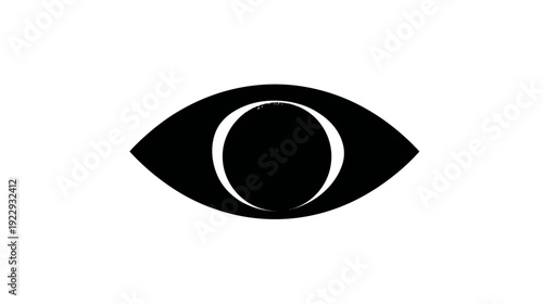 Graphic black eye symbol on white, representing vision, observation, privacy, security, watch, and monitoring