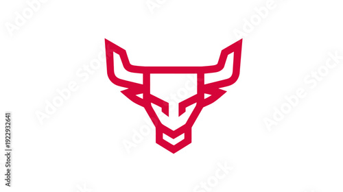 Red Geometric Bull Head Logo Concept. Modern Abstract Line Art Illustration of a Strong Horned Animal Mascot Symbol