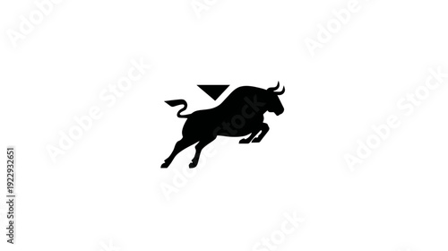 Strong charging bull silhouette icon. Dynamic minimalist graphic representing power, courage, determination, and aggression on white.